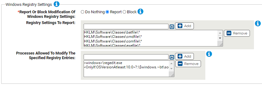 The Windows registry settings for the Windows Hardening Rapid Config