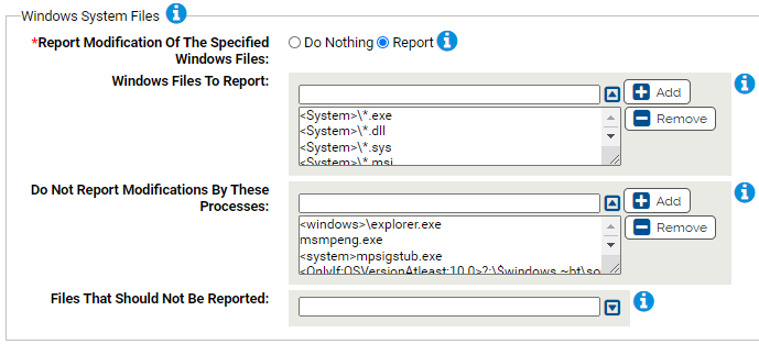 The Windows system files settings for the Windows Hardening Rapid Config