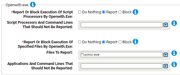 The Openwith.exe. settings for the Suspicious Parent-Child Protection Rapid Config