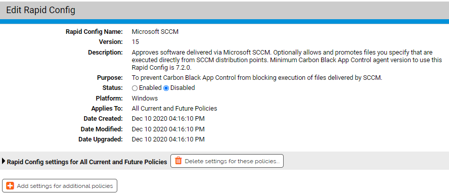 The Edit Rapid Config page for the Microsoft SCCM Rapid Config