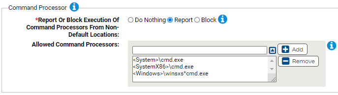 The command processor settings for the Script Processors Rapid Config