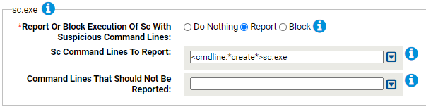 The sc.exe settings for the Suspicious Command Line Protection N-Z Rapid Config