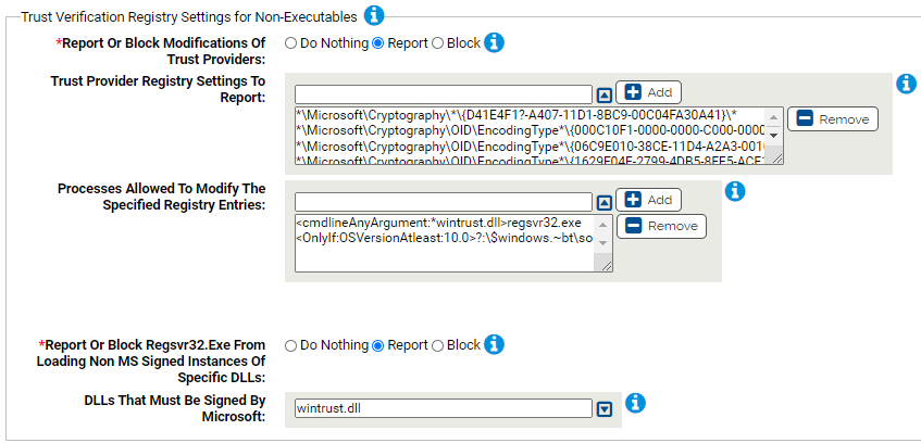 The Trust verification registry settings for non-executables for the Windows Hardening Rapid Config