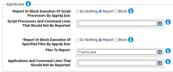 The Appvlp.exe. settings for the Suspicious Parent-Child Protection Rapid Config