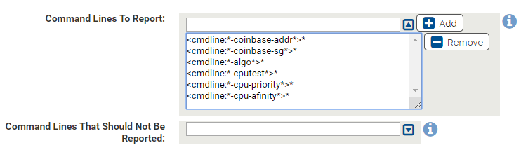 The Command Lines settings for the Cryptomining Rapid Config