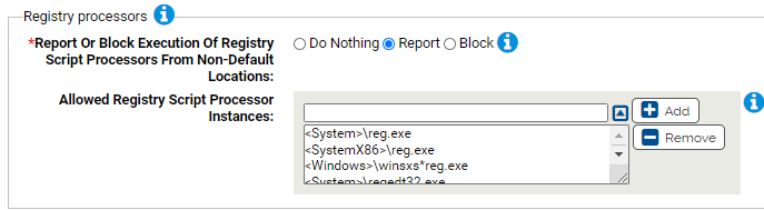 The registry processor settings for the Script Processors Rapid Config