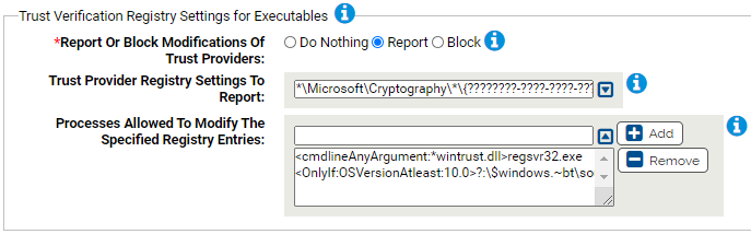 The Trust verification registry settings for executables for the Windows Hardening Rapid Config