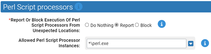 The Perl script processor settings for the Script Processors Rapid Config