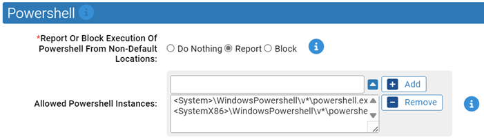 The powershell settings for the Script Processors Rapid Config