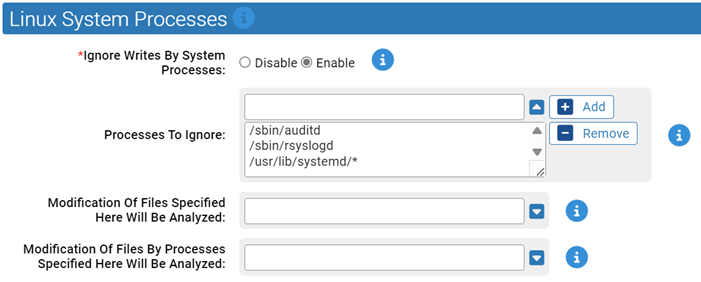 The Linux System Processes settings for the Linux System Performance Rapid Config