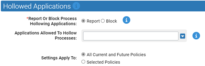 The Hollowed Applications settings for the Process Hollowing Rapid Config