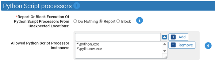 The Python script processor settings for the Script Processors Rapid Config