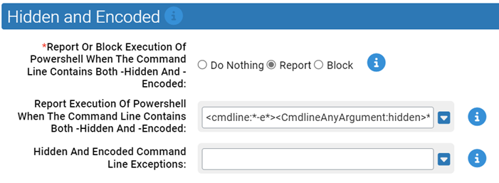 The hidden and encoded settings for the Powershell Protection Rapid Config