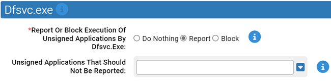 The Dfsvc.exe. settings for the Suspicious Parent-Child Protection Rapid Config