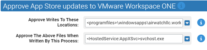 The settings for the Approve App Store Updates to VMware Workspace ONE Rapid Config