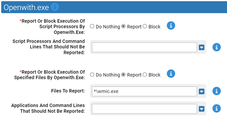 The Openwith.exe. settings for the Suspicious Parent-Child Protection Rapid Config