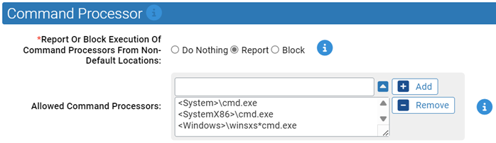 The command processor settings for the Script Processors Rapid Config