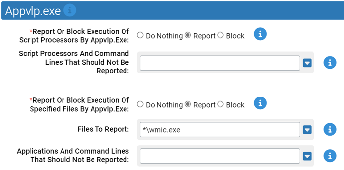 The Appvlp.exe. settings for the Suspicious Parent-Child Protection Rapid Config