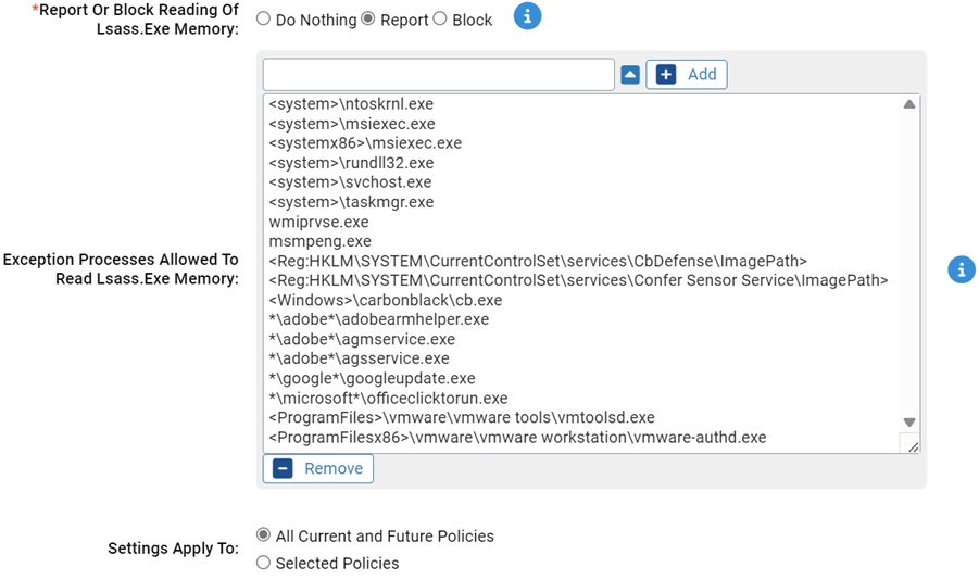 The reading Lsass.exe memory settings for the Mimikatz Rapid Config