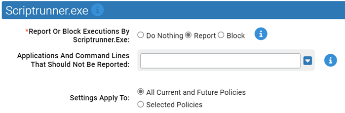 The Scriptrunner.exe. settings for the Suspicious Parent-Child Protection Rapid Config