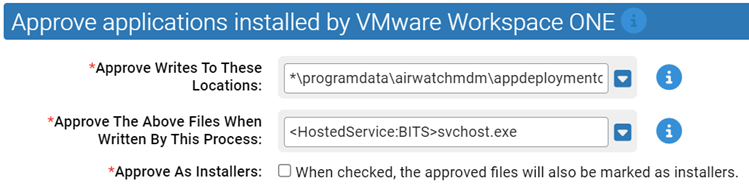 The settings for the VMware Workspace ONE Rapid Config