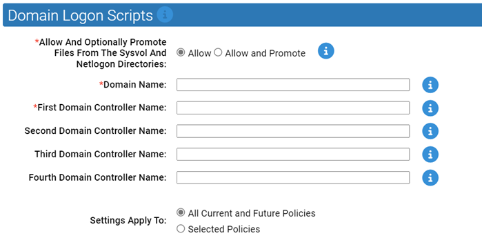 The domain logon scripts settings for the Domain Controller Logon Scripts Rapid Config