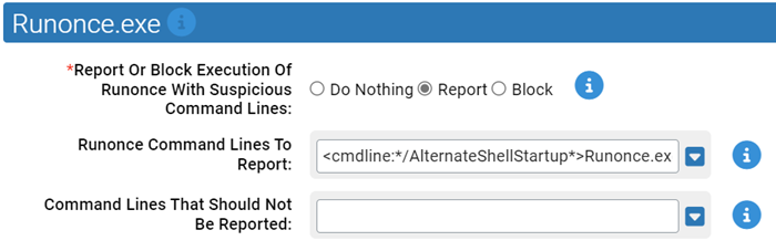 The Runonce.exe settings for the Suspicious Command Line Protection N-Z Rapid Config