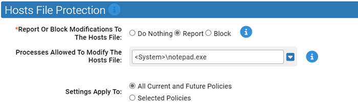 The Hosts File Protection settings for the Browser Protection rapid config