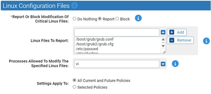 The Linux Configuration Files settings for the Linux Hardening Rapid Config