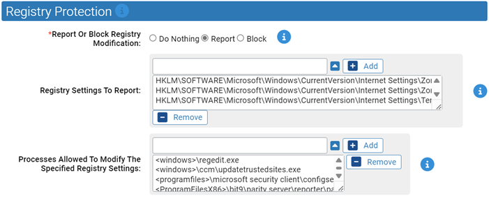 The Registery Protection settings for the Browser Protection rapid config