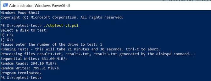 An example of CBPTest Tool output on Windows PowerShell