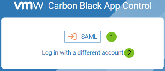 The SAML Login option on the Carbon Black App Control login page and also the different account option
