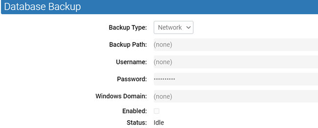 The Database Backup panel