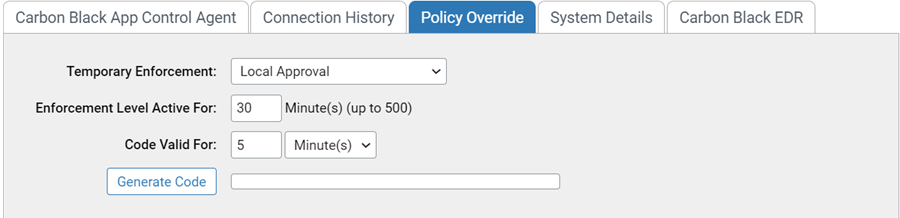 The Policy Override tab