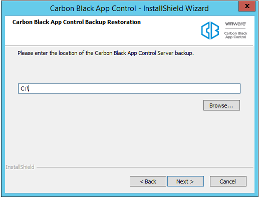 The Carbon Black App Control Backup Restoration dialog