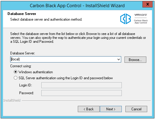 The Database Server dialog