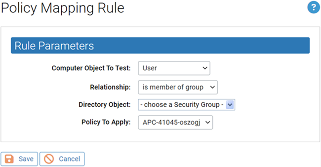The Policy Mapping Rule page showing the rule parameters