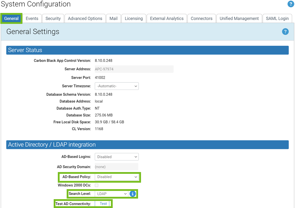 The System Configuration for AD LDAP integration