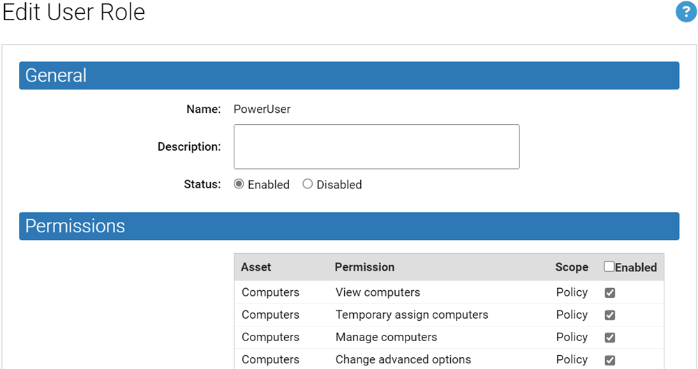 The Edit User Role page showing the current permissions