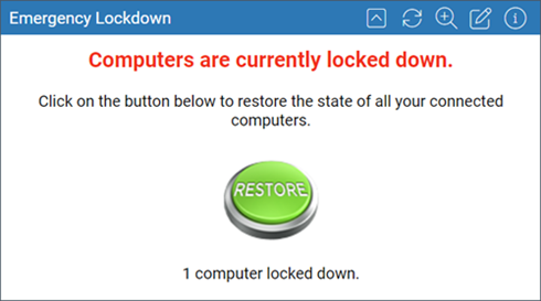 The Emergency Lockdown portlet showing the Restore button