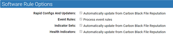 The settings for the Software Rule Options