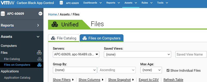 The files on the computers page with unified management