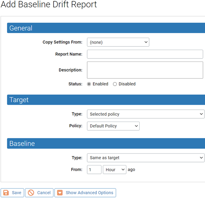The Add Baseline Drift Report page