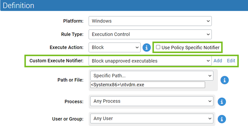 The Custom Write Notifier field and the Use Policy Specific Notifier option.