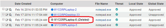 A deleted computer in the Find Files results