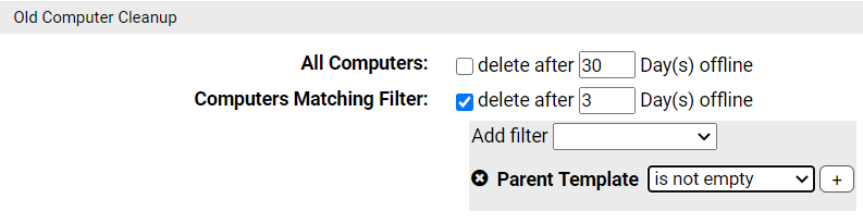 The Old Computer Cleanup settings.