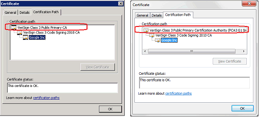 The same leaf certificate with different root certificates