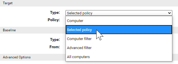 The Advanced Filters showing a selected type