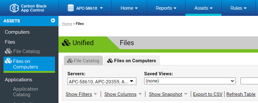 The files on the computers page with unified management