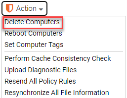 The action menu with Delete Computers highlighted